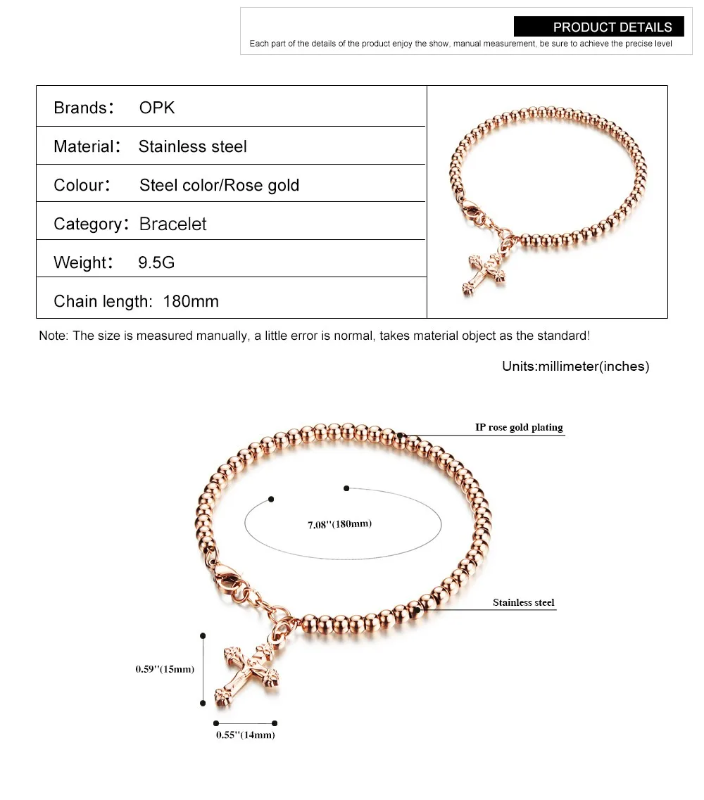 Cyue Fashion European Rose Gold Stainless Steel Cross Beads Bracelet Lobster clasp Chain For Women Jewelry
Cyue Fashion European Rose Gold Stainless Steel Cross Beads Bracelet Lobster clasp Chain For Women Jewelry