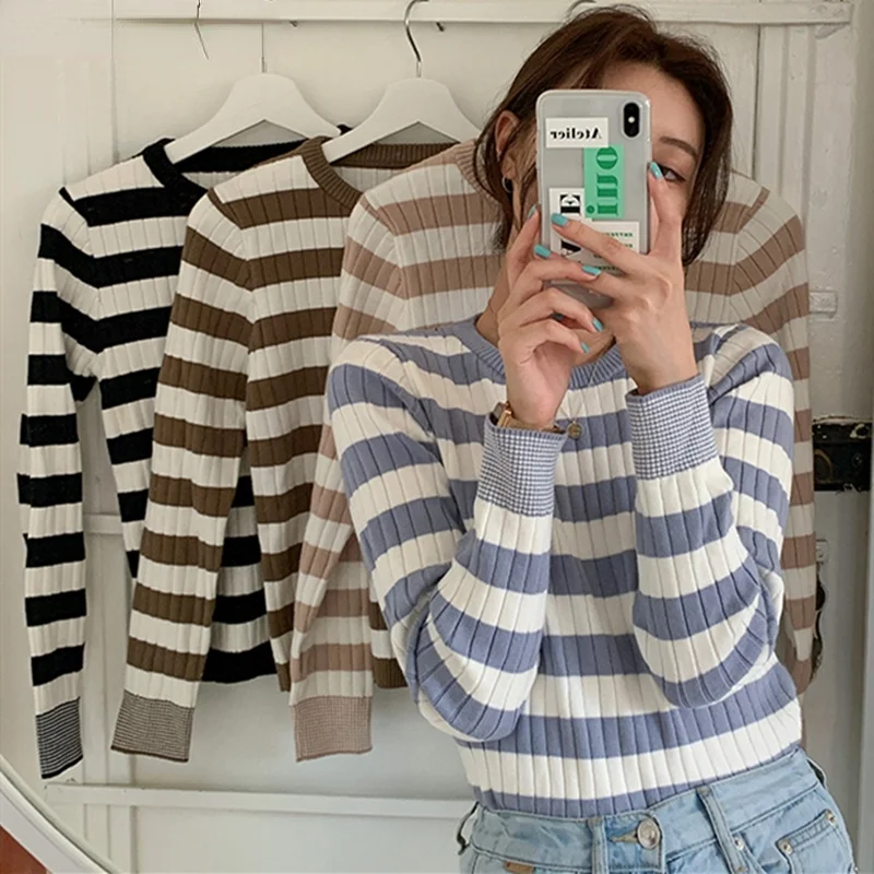 Women Clothes 2021 Korean Fashion New Sweaters Pullover Slim Bottoming Knitted Striped Vintage Lady Wild Long Sleeve Tops
Women Clothes 2021 Korean Fashion New Sweaters Pullover Slim Bottoming Knitted Striped Vintage Lady Wild Long Sleeve Tops