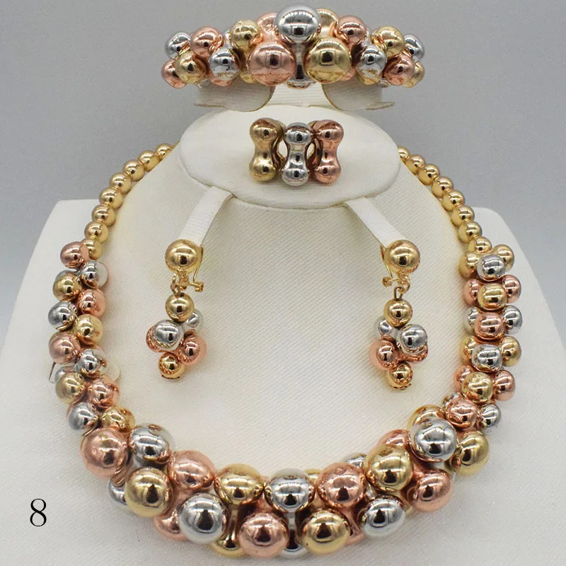 

High Quality Dubai 24K Gold color Jewelry Set For Women african beads jewlery fashion necklace set earring Ring jewelry