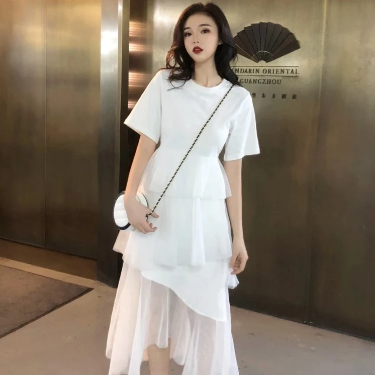 Mid-Length Summer Sexy Xuan Ya Waist Slimming Temperament Mesh Stitching Cake T-shirt Dress Goddess Temperament Clothes
Mid-Length Summer Sexy Xuan Ya Waist Slimming Temperament Mesh Stitching Cake T-shirt Dress Goddess Temperament Clothes