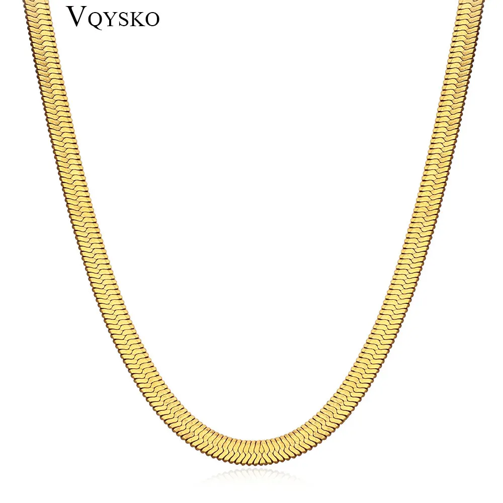 

Width 4mm Stainless Steel Flat Necklace Gold Color Snake Chain Women Men Gift Jewelry Various Length