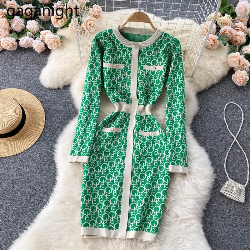 Gaganight Women Gentle Style Slimming Knitted Dress 2021 Autumn and Winter New French Fashion Temperament Jacquard Sweater Dress
Gaganight Women Gentle Style Slimming Knitted Dress 2021 Autumn and Winter New French Fashion Temperament Jacquard Sweater Dress