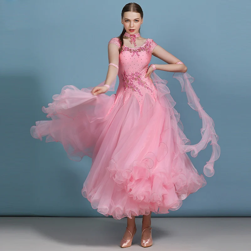 Standard Ballroom Dance Dresses Women Sexy Short Sleeve Rhinestone Embroidery Big Swing Skirt Lady Performance Dancewear DWY2956
Standard Ballroom Dance Dresses Women Sexy Short Sleeve Rhinestone Embroidery Big Swing Skirt Lady Performance Dancewear DWY2956