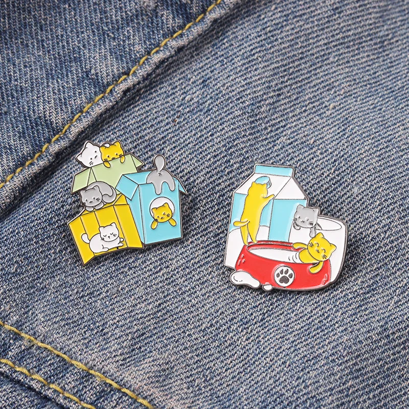Cat In Box Enamel Pin Kitty Swimming in a Bowl Milk Box Cup Brooch Metal Badges Bag Clothes Pins Up Jewelry Gift for Cat Lover
Cat In Box Enamel Pin Kitty Swimming in a Bowl Milk Box Cup Brooch Metal Badges Bag Clothes Pins Up Jewelry Gift for Cat Lover