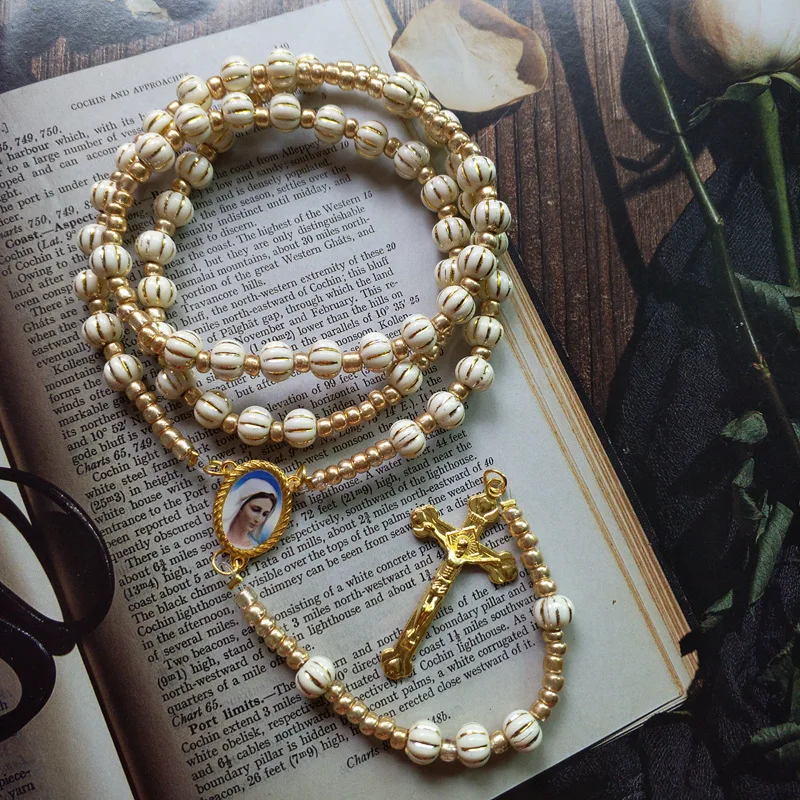 Vintage Jesus Religious Women Gift Wedding Round Bead 30CM Long Cross Pendant Gold Acrylic Rosary Necklace Jewelry Accessories
Vintage Jesus Religious Women Gift Wedding Round Bead 30CM Long Cross Pendant Gold Acrylic Rosary Necklace Jewelry Accessories