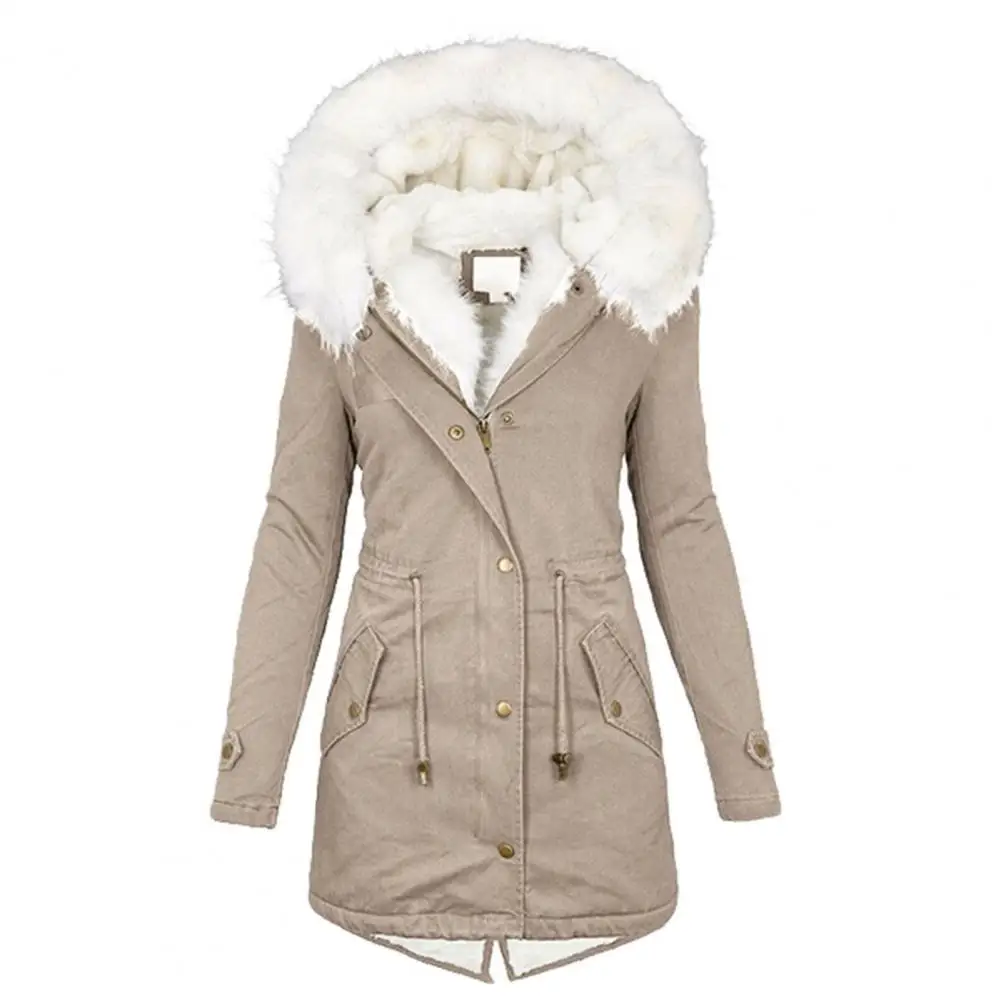 Women Coat Zipper Buttons Closure Long Sleeve Waist Drawstring Plush Hooded Fleece Lined Cotton Coat Outerwear
Women Coat Zipper Buttons Closure Long Sleeve Waist Drawstring Plush Hooded Fleece Lined Cotton Coat Outerwear