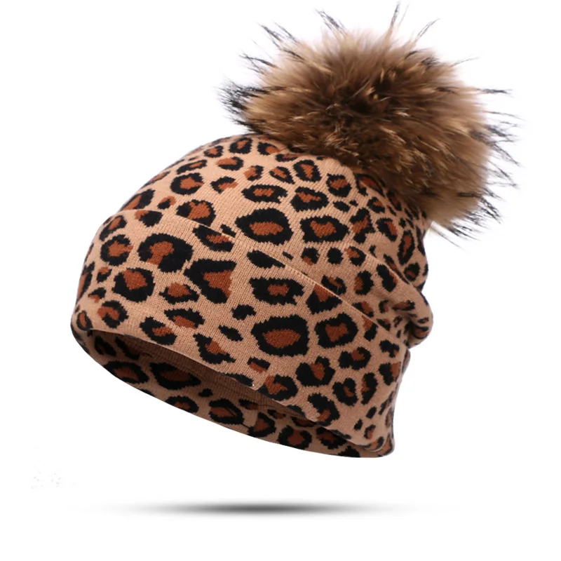 Модная женская Шапка-бини с леопардовым принтом шапка помпоном из натурального