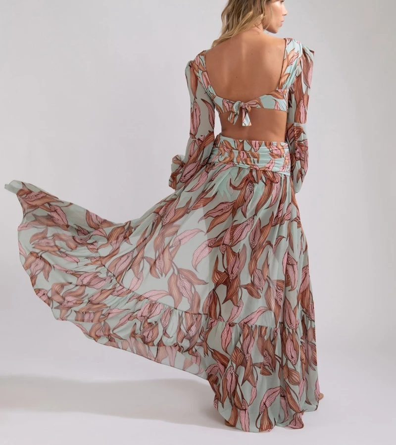 Floral Printed Boho Dress 2020 Autumn Women Lantern Sleeve V Neck Backless High Split Hollow Out Beach Long Maxi Dress
Floral Printed Boho Dress 2020 Autumn Women Lantern Sleeve V Neck Backless High Split Hollow Out Beach Long Maxi Dress