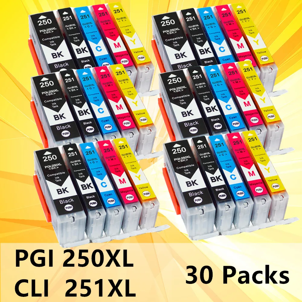 

30PK Replacement Canon pgi 250xl cli 251xl Ink Cartridges PGI-250 CLI-251 use with Canon IP7220 MG5420 MG5422 MX922 printer