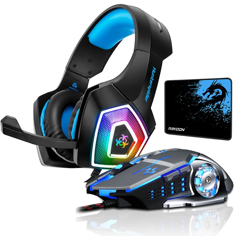 

Hunterspider V1 Stereo Gaming Headset Deep Bass Over-Ear Game Headphone with Mic LED Light for PS4 PC+Gaming Mouse+Mice Pad