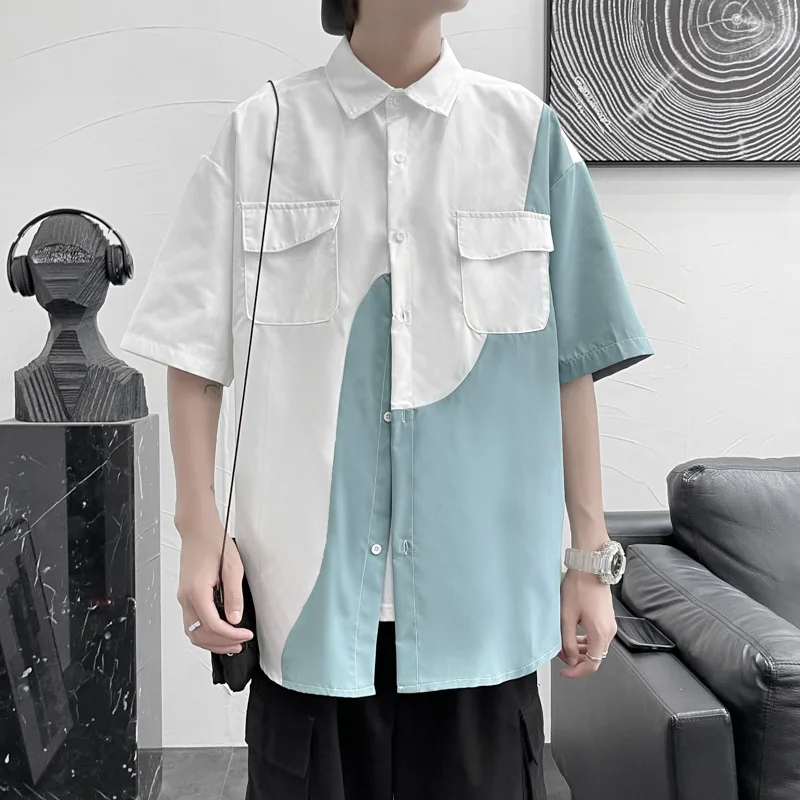 Short-sleeved Shirt Tooling Color Matching Shirt Men 's Summer Thin Loose Trend Japanese Casual Dress Shirts Turn- down Collar
Short-sleeved Shirt Tooling Color Matching Shirt Men 's Summer Thin Loose Trend Japanese Casual Dress Shirts Turn- down Collar
