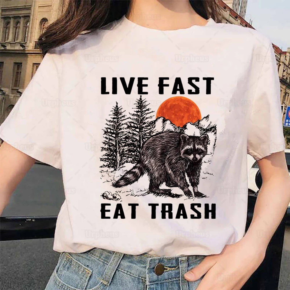 Мусорное ведро с енотом Tshrit Live Fast есть мусорное забавные цитаты Дизайн Рубашка