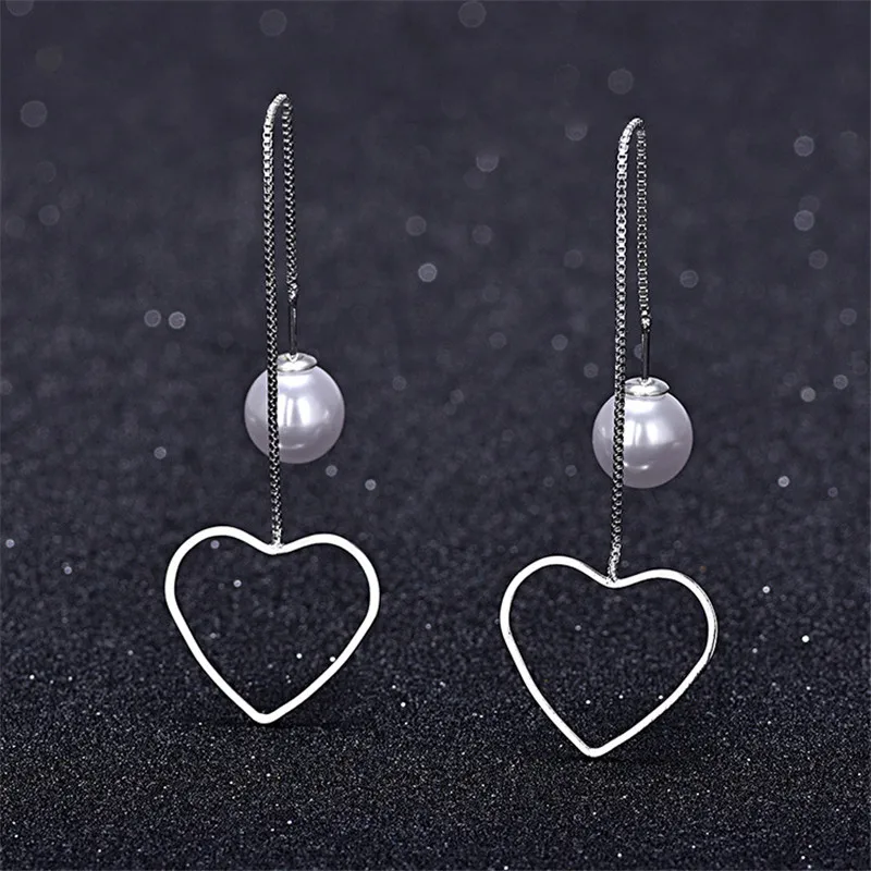 

Fashion Romantic Heart Imitation Pearl Earrings Dangle Drop Tassel Hollow Long Chain Women Wedding Party Jewelery