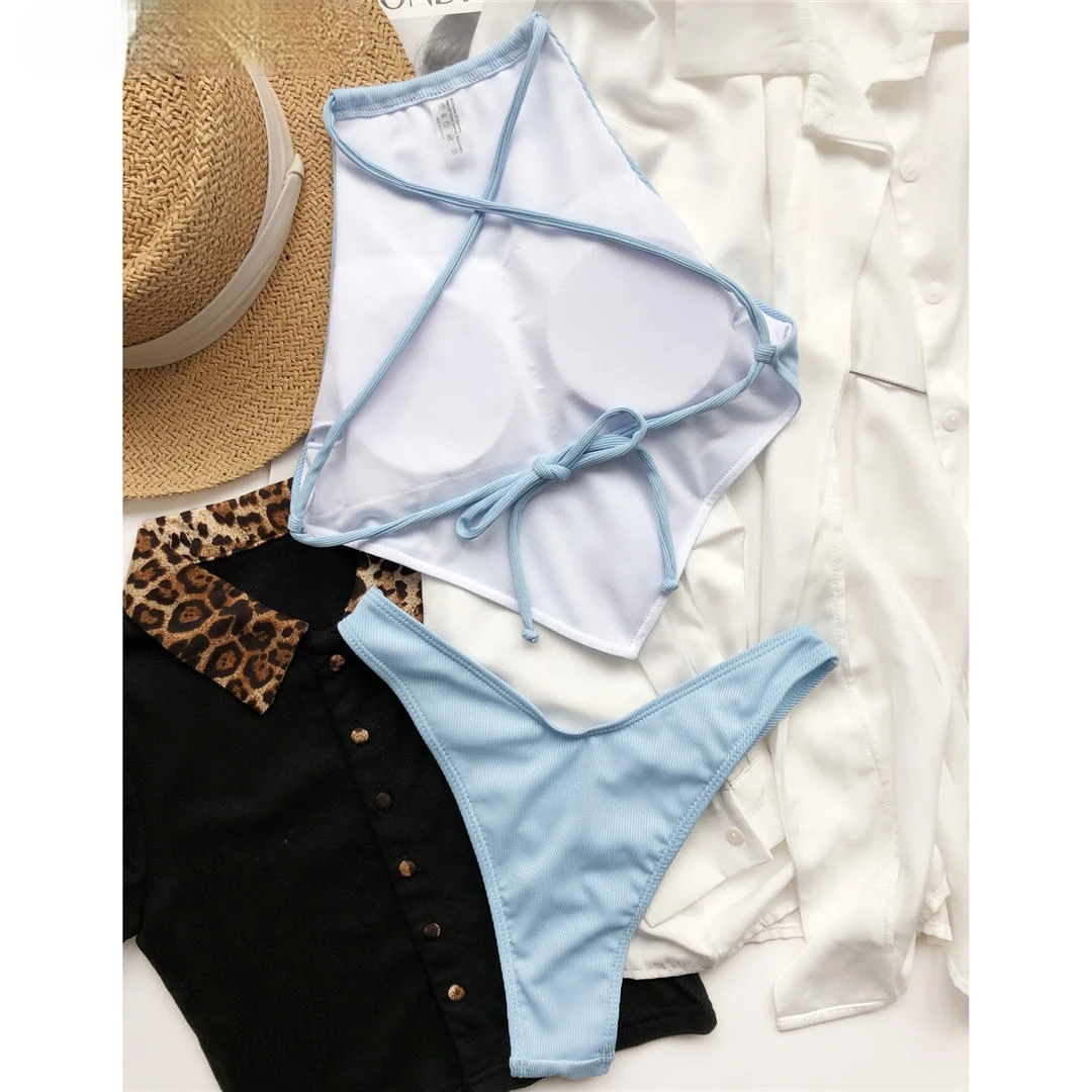 High Neck Cross Back High Cut Ribbed Bikini Women Swimwear Female Swimsuit Two-pieces Bikini set Bather Bathing Suit Swim V2878
High Neck Cross Back High Cut Ribbed Bikini Women Swimwear Female Swimsuit Two-pieces Bikini set Bather Bathing Suit Swim V2878