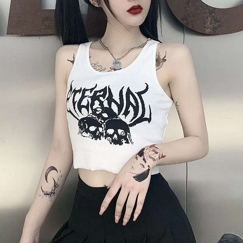 Gothic Tops Punk Club Navel Short Vest ETERNRL Printed Mall Goth Camisoles Sexy Streetwear Women's Fashion Alternative Clothing
Gothic Tops Punk Club Navel Short Vest ETERNRL Printed Mall Goth Camisoles Sexy Streetwear Women's Fashion Alternative Clothing