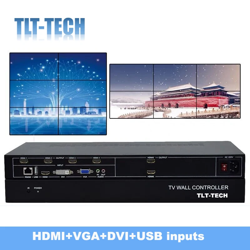 

Настенный ТВ-контроллер 2X3 3x 2, HDMI + VGA + DVI + USB входы с функцией масштабирования и резки 1080P каскадная видеостена с надписью