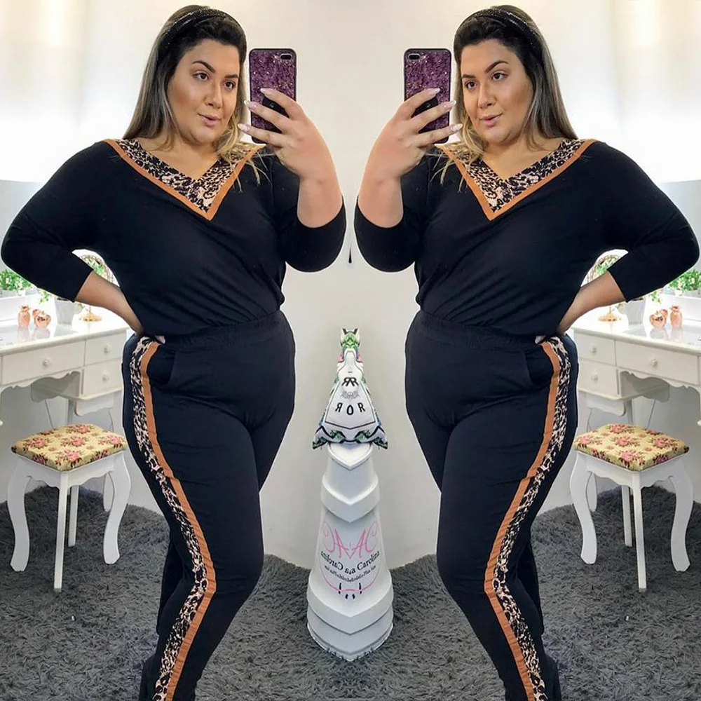 Sale Plus Size Ladies Casual Two-piece Set Women Tracksuits Leopard V Neck Long Sleeve T-shirt And Pants Set Large Size D30
Sale Plus Size Ladies Casual Two-piece Set Women Tracksuits Leopard V Neck Long Sleeve T-shirt And Pants Set Large Size D30
