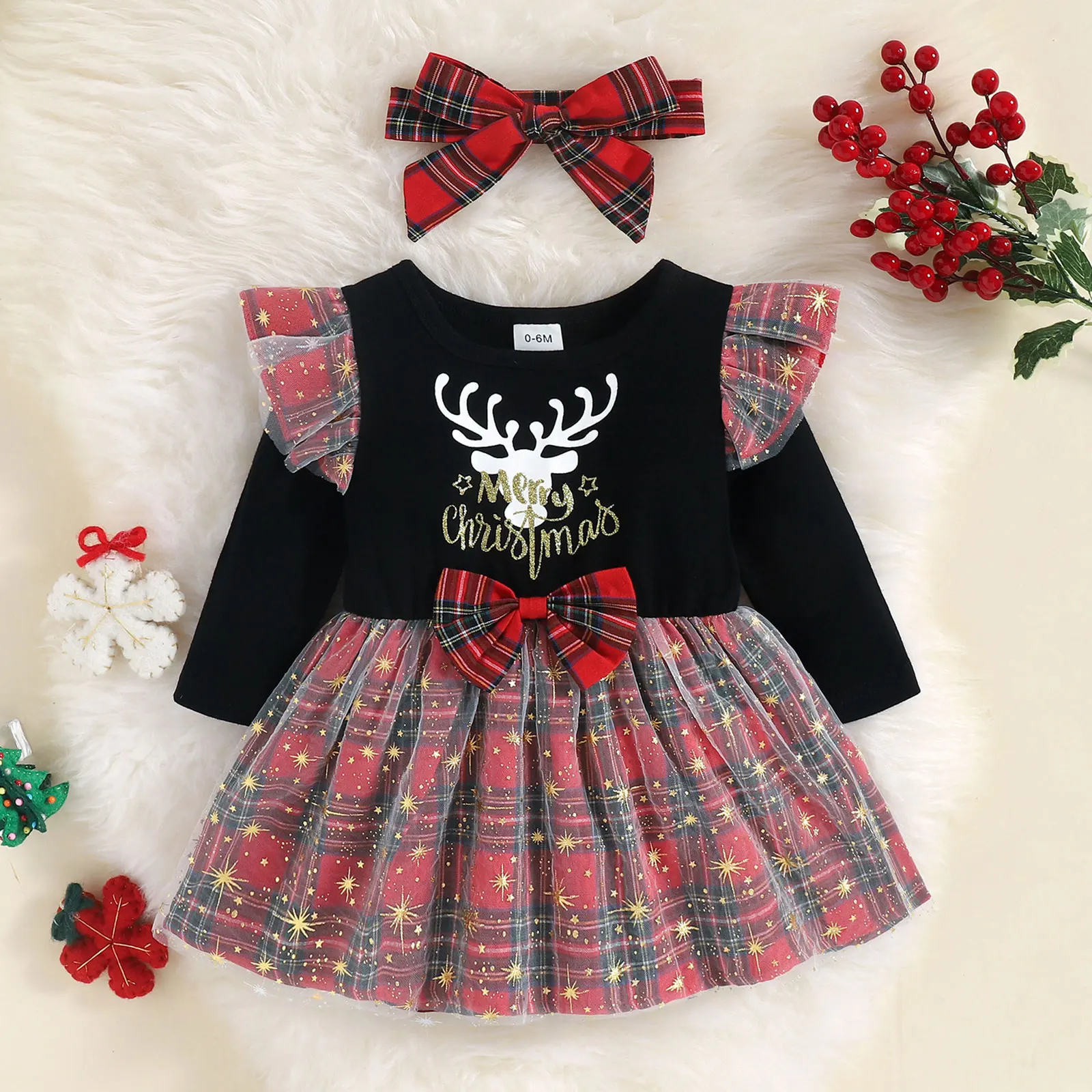 Baby Girls Christmas Outfit Reindeer Print Plaid Stitching Long-Sleeve Dress Hairband Toddler Baby Girls Xmas Costume 0-24M
Baby Girls Christmas Outfit Reindeer Print Plaid Stitching Long-Sleeve Dress Hairband Toddler Baby Girls Xmas Costume 0-24M
