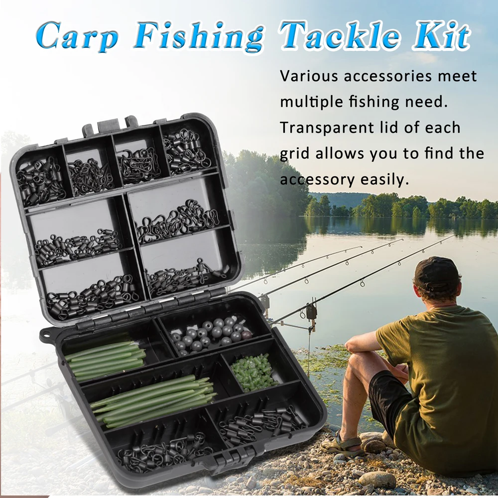 300Pcs/Box Carp Fishing Tackle Kit Including Anti Tangle Sleeves Hook Stop Beads Boilie Bait Screw Rolling Swivel Snaps
300Pcs/Box Carp Fishing Tackle Kit Including Anti Tangle Sleeves Hook Stop Beads Boilie Bait Screw Rolling Swivel Snaps