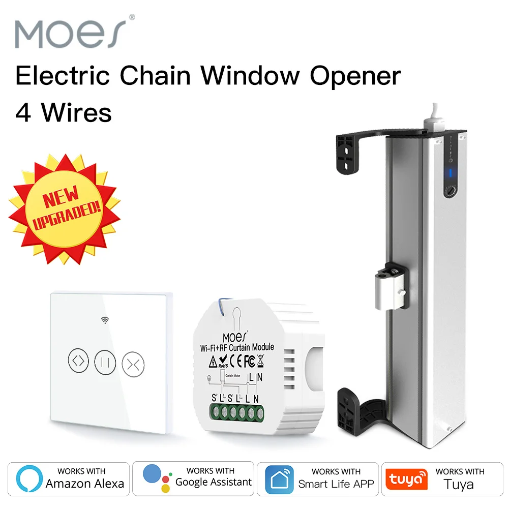 Moes New Electric Chain Window Opener 4 Wires Motor Stainless Steel Chain Type with Tuya WiFi Curtain Blinds Switch wall-mounted
Moes New Electric Chain Window Opener 4 Wires Motor Stainless Steel Chain Type with Tuya WiFi Curtain Blinds Switch wall-mounted