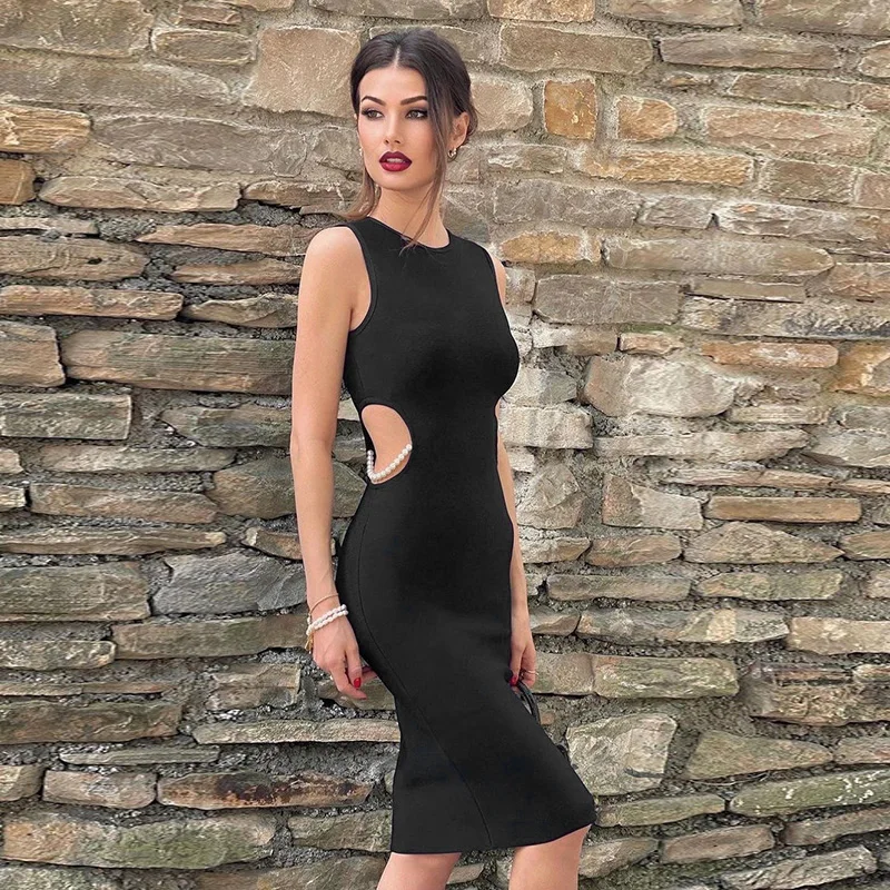 Pearl Cut Out Sleeveless Women Tank Midi-Calf Dress O-Neck Waist Black Clubwear E-Gril Sexy Dresses Solid Fashion 2021
Pearl Cut Out Sleeveless Women Tank Midi-Calf Dress O-Neck Waist Black Clubwear E-Gril Sexy Dresses Solid Fashion 2021