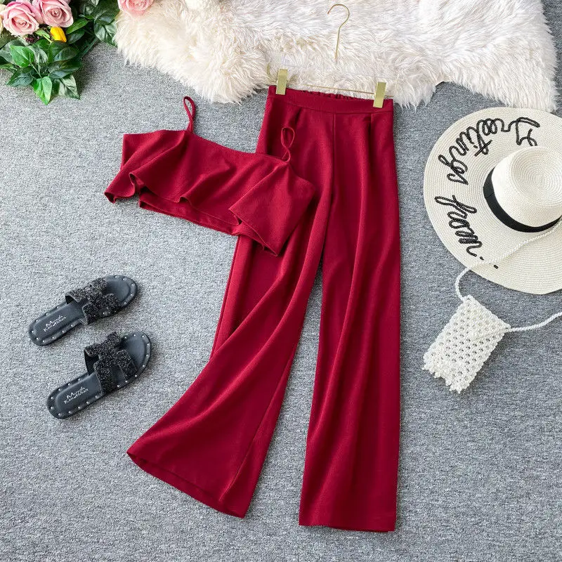 2021 New Short Crop Top Set Women Casual Slash Neck Strapless Tank Top Ladies Loose Wide Leg Trousers Suits Summer 2 Pieces Sets
2021 New Short Crop Top Set Women Casual Slash Neck Strapless Tank Top Ladies Loose Wide Leg Trousers Suits Summer 2 Pieces Sets