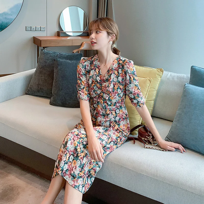 COIGARSAM French Style Floral Print Women Long dress New Vintage Dresses Oil Painting 9078
COIGARSAM French Style Floral Print Women Long dress New Vintage Dresses Oil Painting 9078