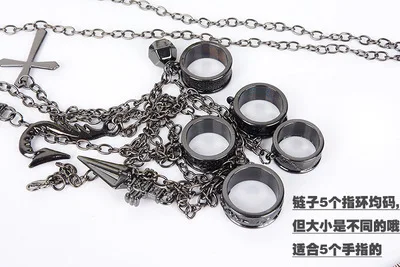 anime Hunter x Hunter Kurapika cosplay Metal Ring accessories Men Five Finger Chain costume prop alloy pendant chain figerrings
anime Hunter x Hunter Kurapika cosplay Metal Ring accessories Men Five Finger Chain costume prop alloy pendant chain figerrings