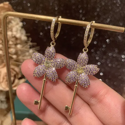 New Trendy Purple Flower Earrings Love Key Long Tassel Temperament Micro Inlaid Zircon Sweet Petal Earrings Exquisite 2021 Style
New Trendy Purple Flower Earrings Love Key Long Tassel Temperament Micro Inlaid Zircon Sweet Petal Earrings Exquisite 2021 Style