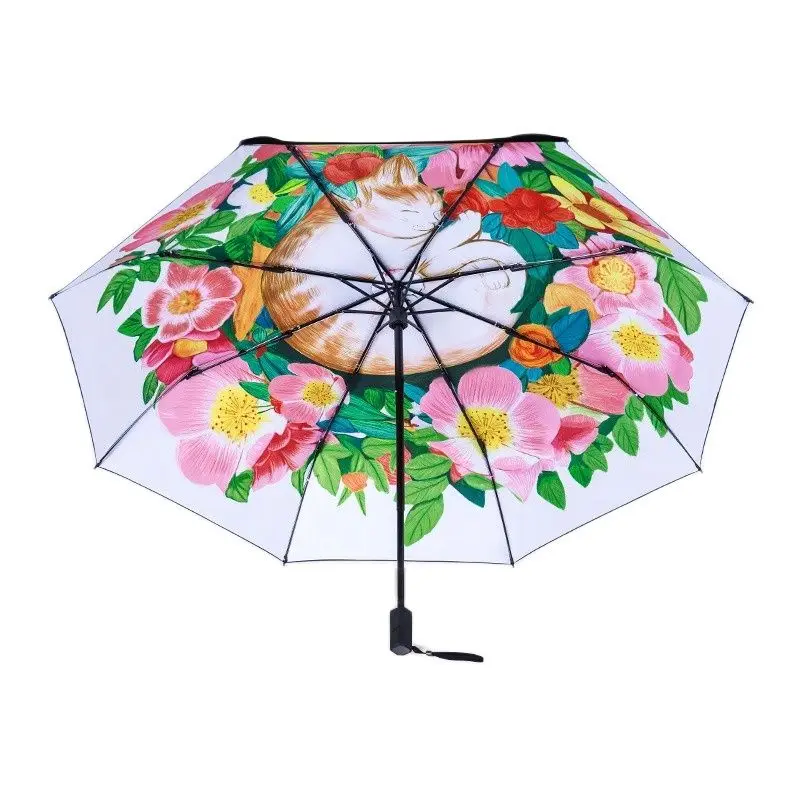 

Gift Umbrellas Reinforced UV Protection Sunshade Umbrella Children Girl Tri-fold Vinyl Umbrella Creative Cat Women Rain Umbrella