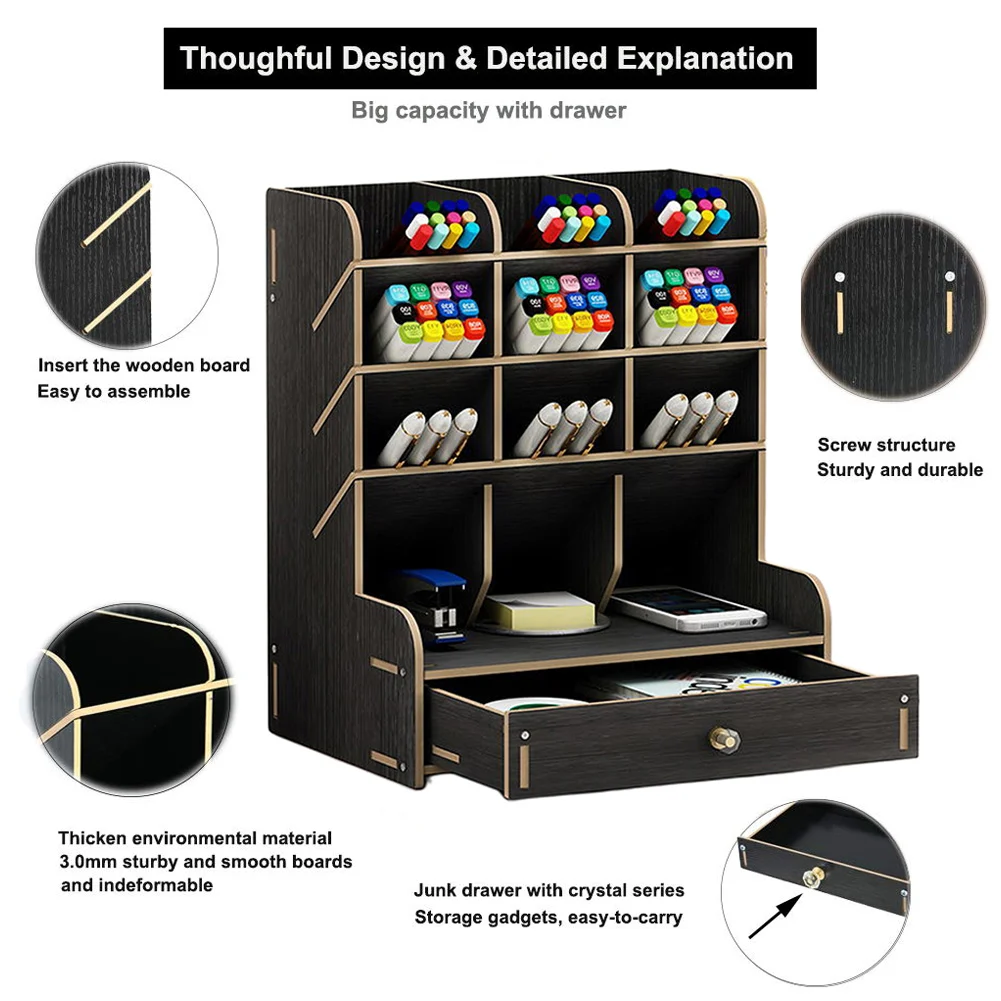 Wooden Stationary Organizer Multi-functional Large Capacity Fashionable Multiple Compartments Desktop Storage Shelf Pen Holder
Wooden Stationary Organizer Multi-functional Large Capacity Fashionable Multiple Compartments Desktop Storage Shelf Pen Holder
