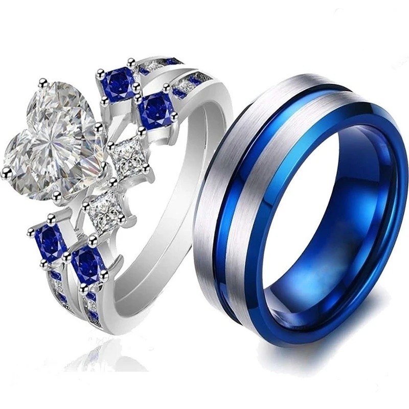 Фото Мужское и женское кольцо из нержавеющей стали Carofeez белое/голубое - купить