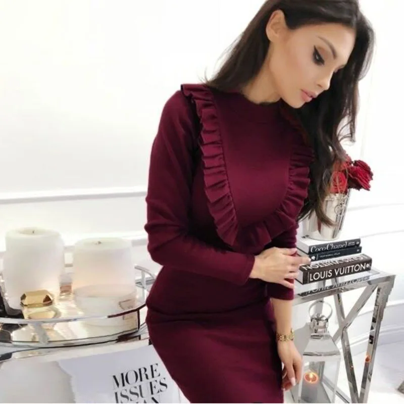 Women Vintage Ruffled Sheath Party Dress long Sleeve O neck Solid Elegant Casual Mini Dress 2019 Winter New Fashion Women Dress
Women Vintage Ruffled Sheath Party Dress long Sleeve O neck Solid Elegant Casual Mini Dress 2019 Winter New Fashion Women Dress