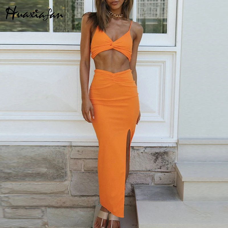 Huaxiafan Casual Sets Women Summer Beach Outfits Sexy Party Cropped Tops Camis and Long Split Skirt 2pcs Suits Sets Female 2021
Huaxiafan Casual Sets Women Summer Beach Outfits Sexy Party Cropped Tops Camis and Long Split Skirt 2pcs Suits Sets Female 2021