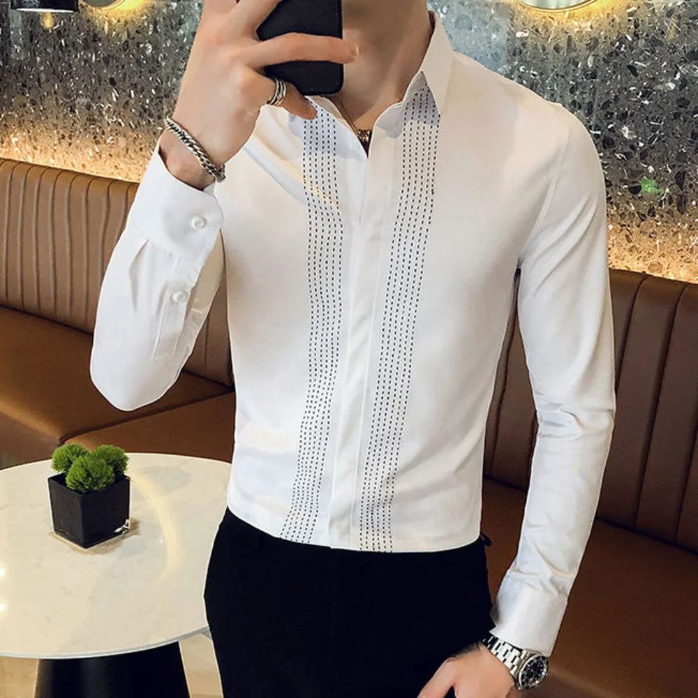 Camisa Social Masculina Luxury Stripe Print Men Shirt Casual Slim Long Sleeve Male Dress Shirt Club Party Vintage Tuxedo Shirt
Camisa Social Masculina Luxury Stripe Print Men Shirt Casual Slim Long Sleeve Male Dress Shirt Club Party Vintage Tuxedo Shirt