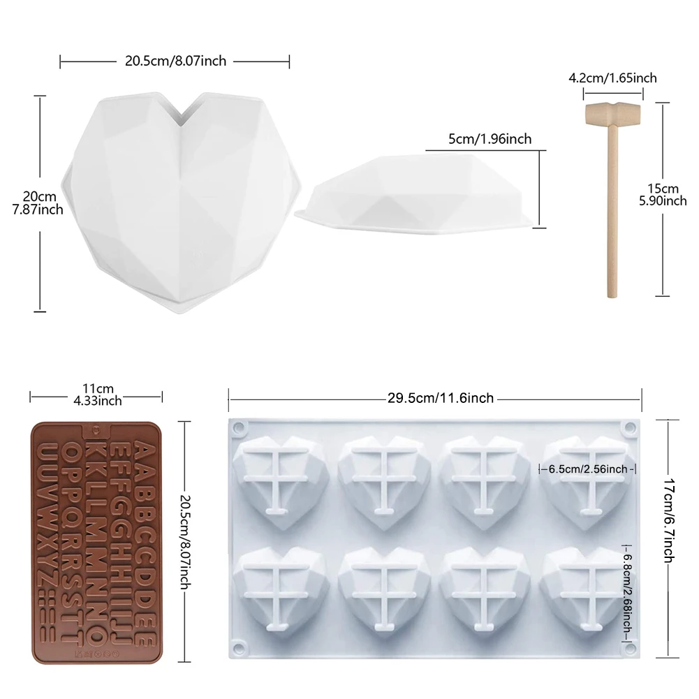 Heart-shaped masonry cake mold silicone baking mold with mallet 2 chocolate molds for baking cake decoration
Heart-shaped masonry cake mold silicone baking mold with mallet 2 chocolate molds for baking cake decoration