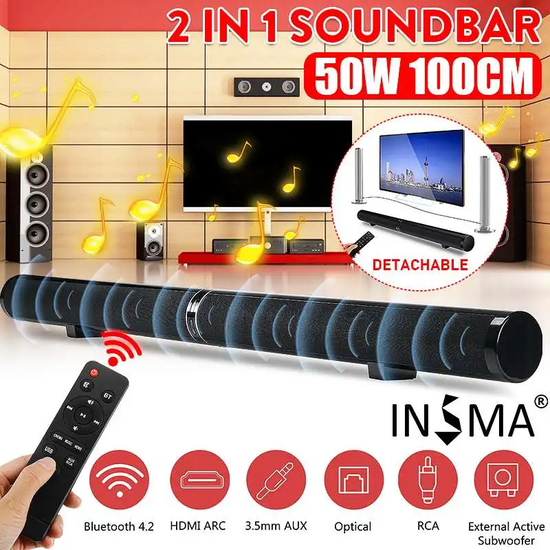50W 100cm HiFi Detachable Wireless bluetooth Soundbar Speaker 3D Surround Stereo Subwoofer for TV Home Theatre System Sound Bar
50W 100cm HiFi Detachable Wireless bluetooth Soundbar Speaker 3D Surround Stereo Subwoofer for TV Home Theatre System Sound Bar