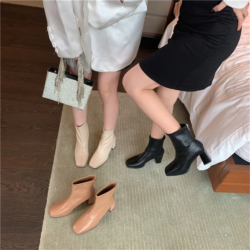 2021 spring and autumn style square toe boots thick heel high heel short boots women's elasticity was thin and tall all-match bo
2021 spring and autumn style square toe boots thick heel high heel short boots women's elasticity was thin and tall all-match bo