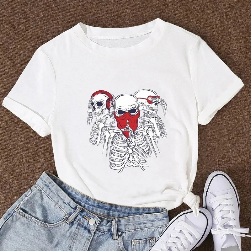 Summer Women T Shirt Plus Size Cotton Cool Skeleton Print Female Short Sleeve Oversized Goth Tshirts Casual Graphic Tee Tops 
Summer Women T Shirt Plus Size Cotton Cool Skeleton Print Female Short Sleeve Oversized Goth Tshirts Casual Graphic Tee Tops