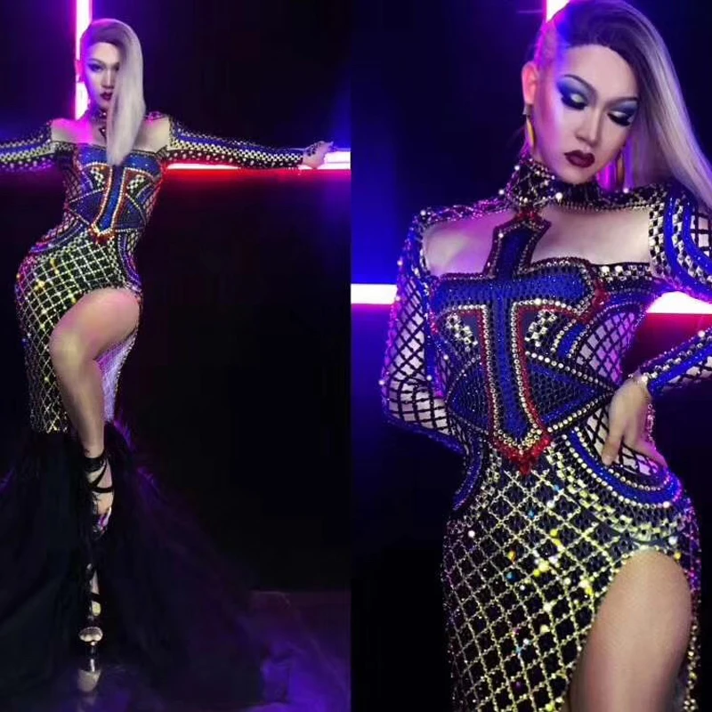 Sexy Slim Full Drill Split Feather Long Sleeve Bling Dress Female Stage Performance Evening Party Bar Nightclub Dresses
Sexy Slim Full Drill Split Feather Long Sleeve Bling Dress Female Stage Performance Evening Party Bar Nightclub Dresses