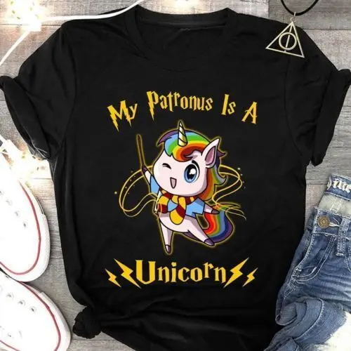My Patronus футболка с единорогом черная рисунком единорога Мужская Новая модная