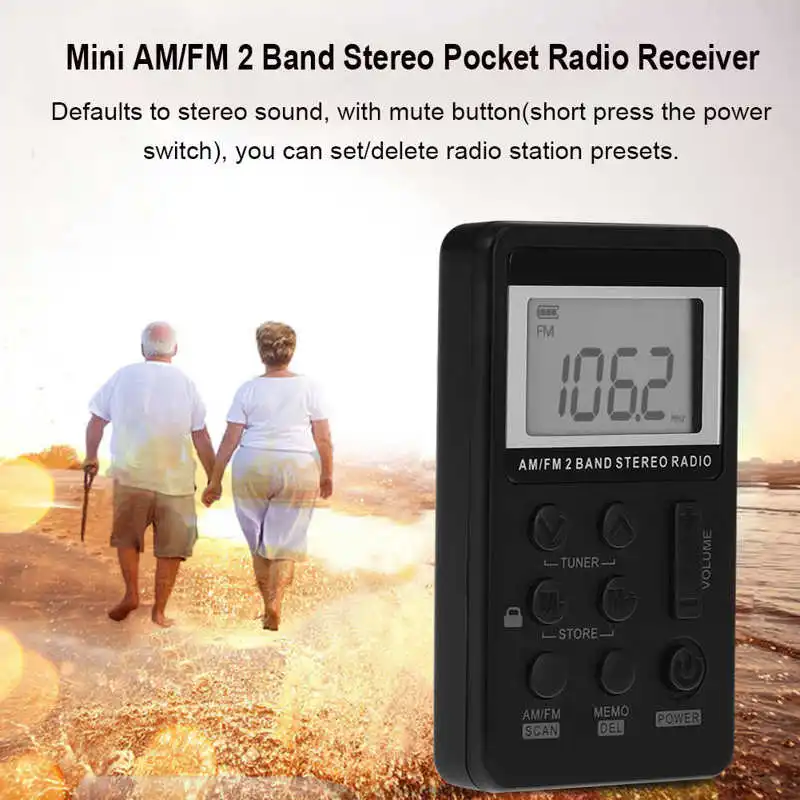 Мини AM/FM-радио 2 диапазона стерео карманный радиоприемник с ЖК-дисплеем
