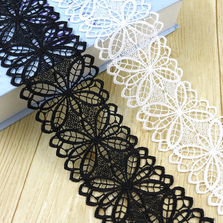 

5yards/lot clothing accessories black and white embroidery water-soluble hollow lace dress skirt hem cuffs DIY decorative fabric