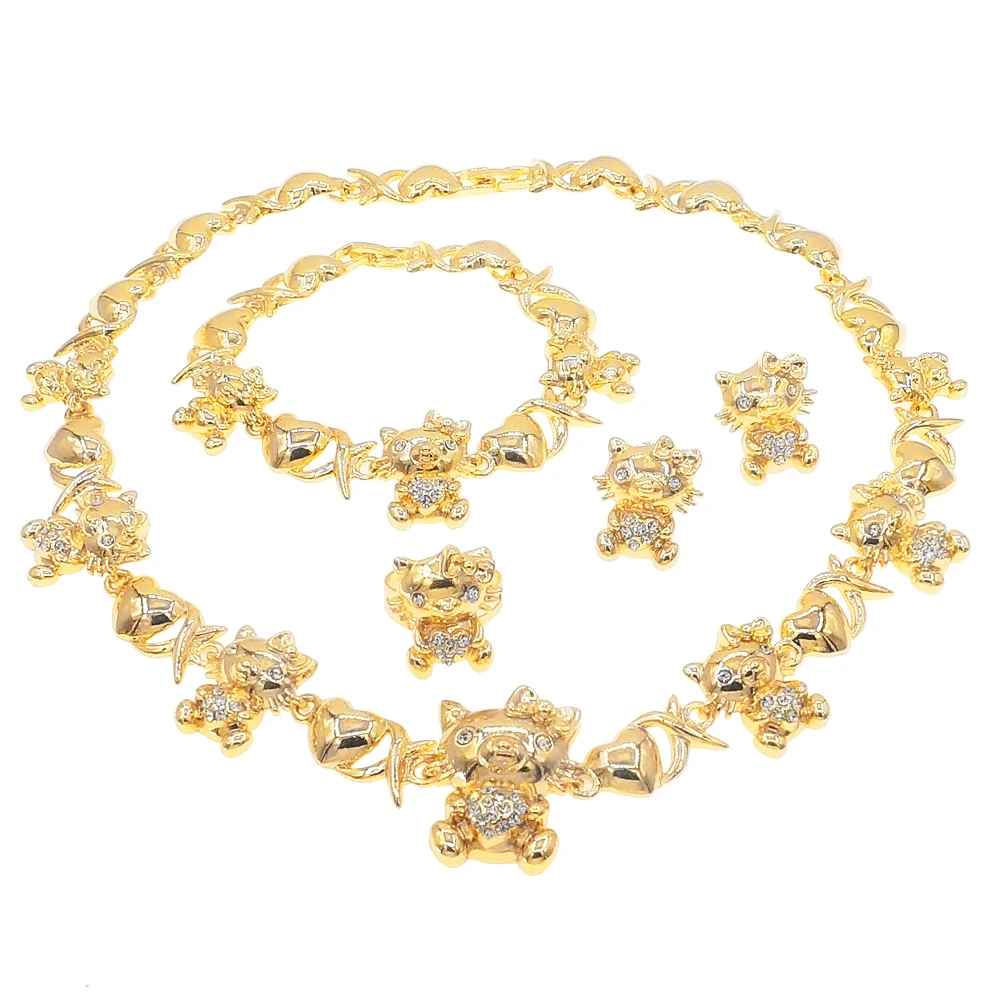 

Pop Style Cute Girl Kitty Cat Xoxo I Love You Jewelry Set Latest Design Women Gold Plated Necklace Jewellry X0112