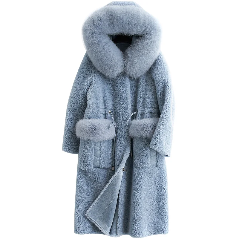

Осенне-зимняя женская одежда 2020, куртка из 100% шерсти с воротником лисы, пальто с натуральным мехом, женские корейские топы из овечьей шерсти ...