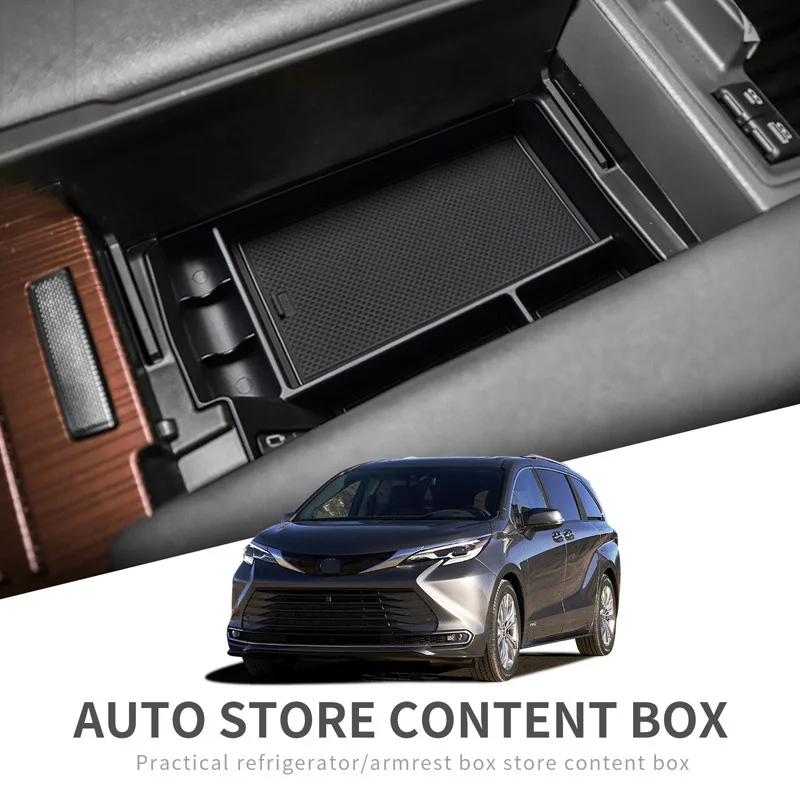 

Car Black Central Armrest Storage Box Storage Net Environmentally Friendly Durable For Toyota Sienna 2021 Interior Accessories