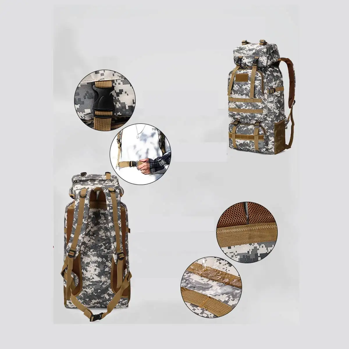 70L Camouflage Army Backpack Men Military Tactical Bags Assault backpack Hunting Trekking Rucksack Waterproof Bug Out Bag
70L Camouflage Army Backpack Men Military Tactical Bags Assault backpack Hunting Trekking Rucksack Waterproof Bug Out Bag