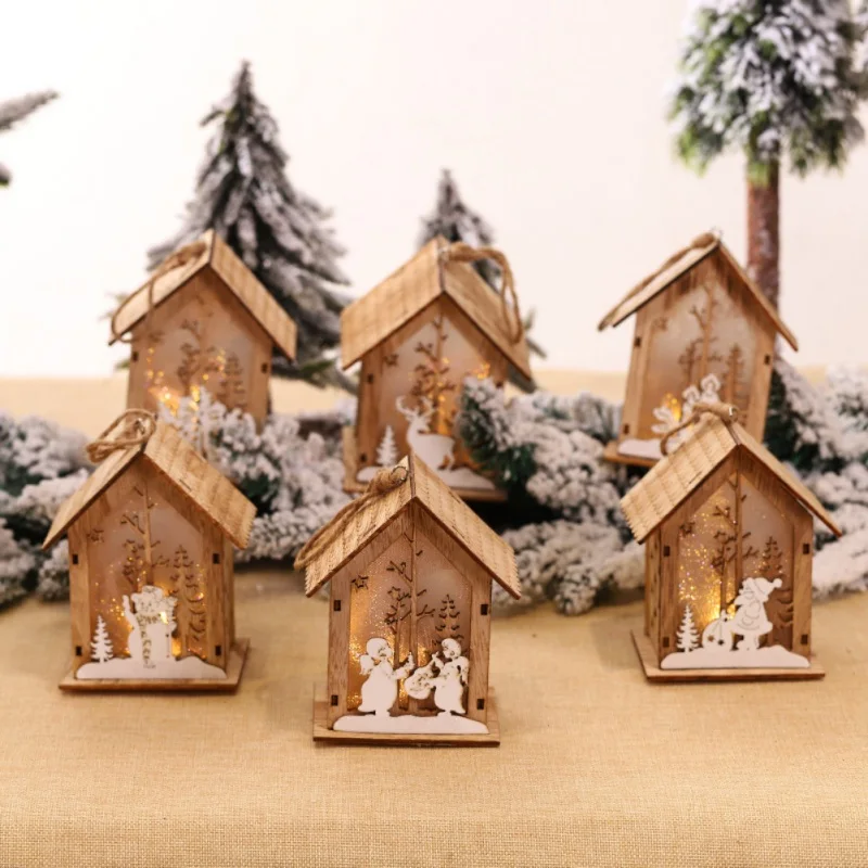 Рождественское маленькое деревянное украшение для дома светодиодная подсветка