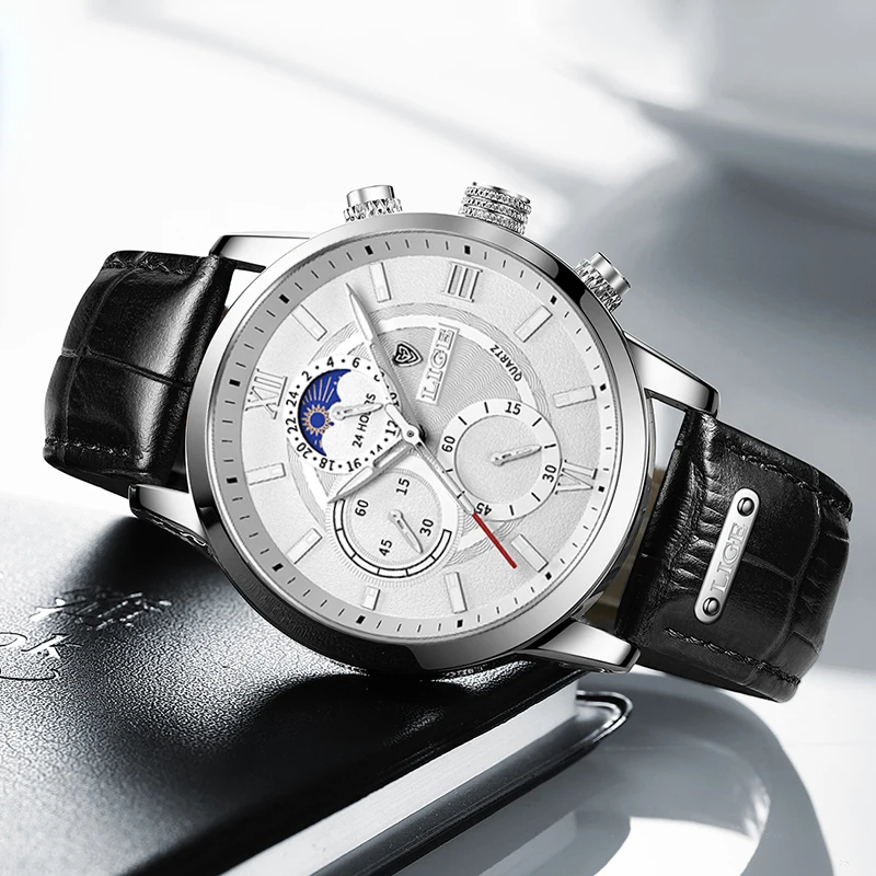 Часы наручные LIGE мужские с хронографом брендовые Роскошные модные