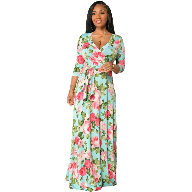 Autumn sashes 3/4 sleeve v neck high waist floral print wrap maxi dress Classy tropical beach vacation party flowy dress 2021
Autumn sashes 3/4 sleeve v neck high waist floral print wrap maxi dress Classy tropical beach vacation party flowy dress 2021